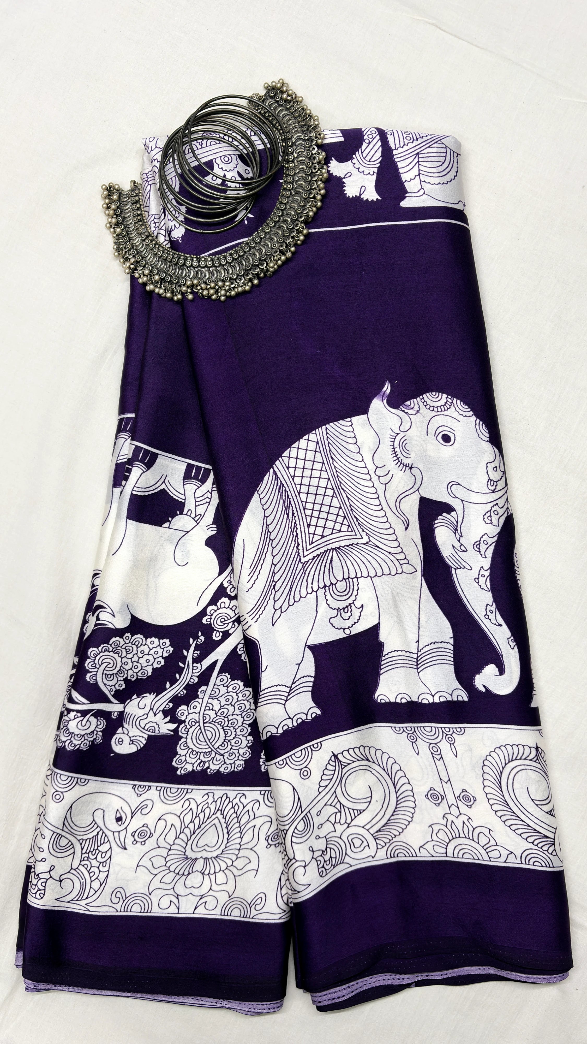 KALAMKARI BLUE : Semi Modal Silk
